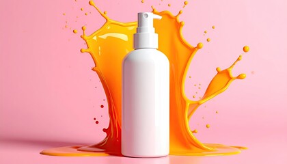 Spray bottle with orange splash on pink
