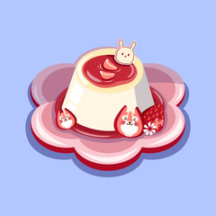 Charming cupcake with bunny ears and cherry topping, ideal for bakery packaging, cafe menu art, and sweet-themed graphics.