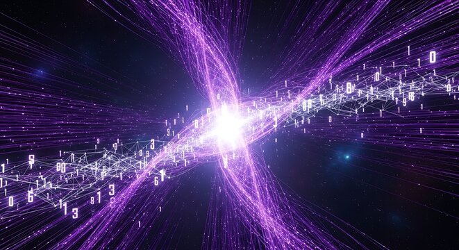 Data Stream Convergence - A Digital Information Nexus with Binary Code.