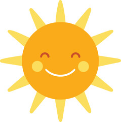Silhouette vector of smiling sun with soft curved rays, isolated on white background.