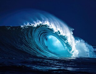 Massive wave, dark sea, cresting, with turquoise light
