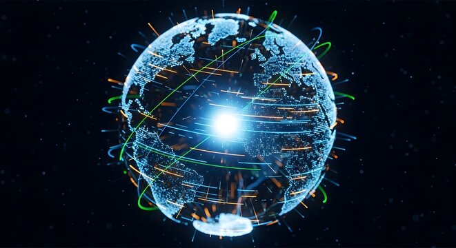 Global Digital Connections Illustrative representation of Worldwide Networks, Data and Technology - Powered by Adobe