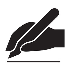 Writing Icon – Hand with Pen, Signature, and Compose Symbol Vector Illustration
