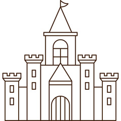 Outline Drawing of a Medieval Castle Building With Towers and Battlements Against a Transparent Background Representing Fantasy and Fairytales
