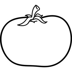 Outline Drawing of a Ripe Tomato With Stem and Leaves on a Transparent Background for Design and...