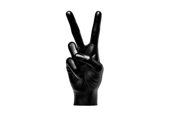 Black hand making peace sign against black background