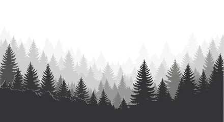 Fototapeta premium Monochrome Forest Silhouette with Layered Depth and Atmospheric Perspective.