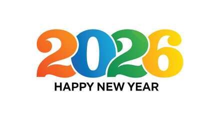 Colorful happy new year 2026 greeting on a white background
