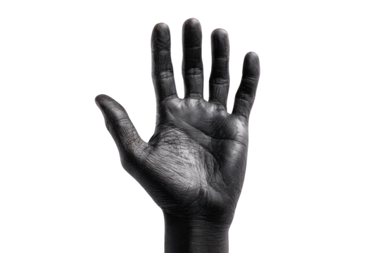 Close-up of a dark hand, palm facing forward