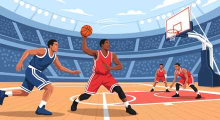 Fototapeta premium Basketball Players in Action on the Court During a Game.