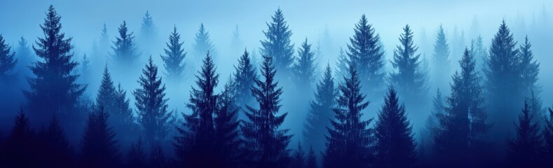 Obraz premium Serene pine forest illustration capturing the tranquil beauty and calm essence of nature's landscapes in blue hues