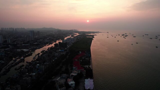 Sunset over North Sea City Coast