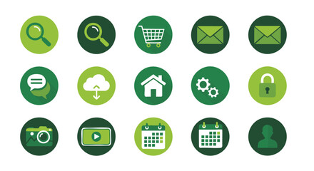 Comprehensive collection of modern green interface icons for web and mobile applications, featuring essential digital symbols for user experience and graphic design projects