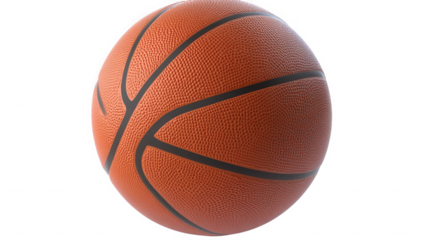 A close up shot of a textured orange basketball with black lines  space sport on transparent background