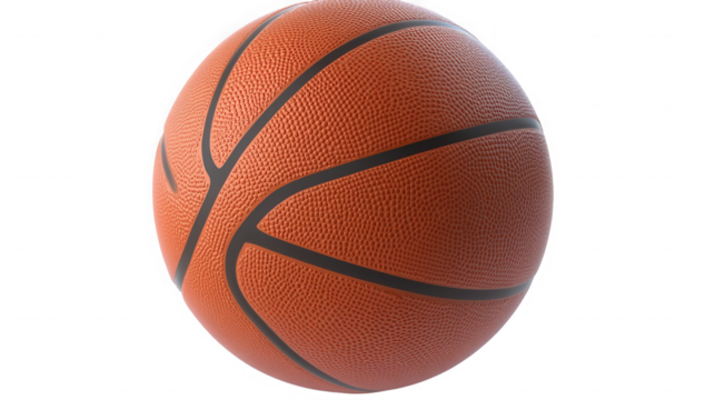 A close up shot of a textured orange basketball with black lines  space sport on transparent background - Powered by Adobe