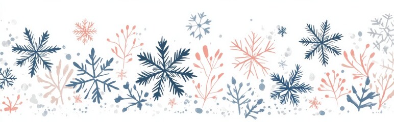 Fototapeta premium Snowflakes falling in simple line art style creating a serene and festive winter background