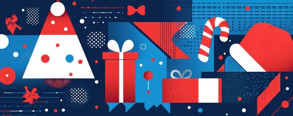 Obraz premium Festive geometric Christmas pattern with decorations and gifts in a modern abstract design