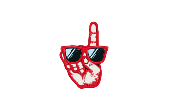 Red hand with sunglasses, pointing