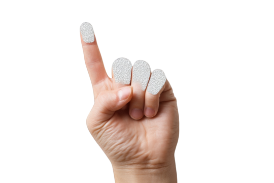 A hand with white fingertip overlays pointing upwards - Powered by Adobe