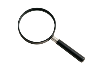 Black magnifying glass isolated on black background search tool for investigation detail examination research optical concept focus clarity discovery object detective vision enlargement