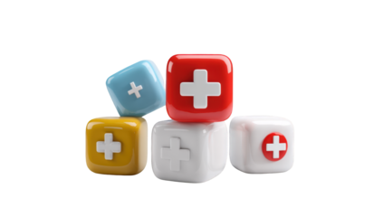 Colorful 3D medical icons stacked