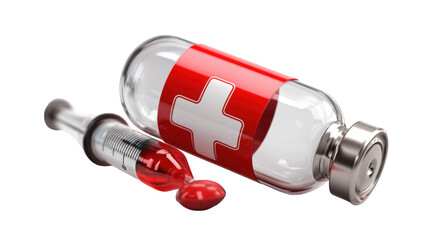 Medical vial and syringe with red liquid
