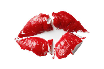 A red lipstick kiss imprint on a black background