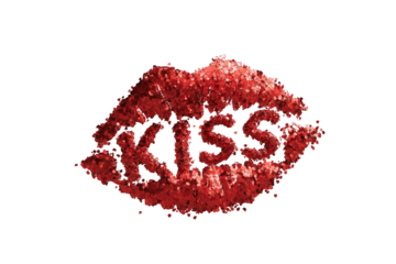 Red lipstick kiss shape with the word "KISS" formed within