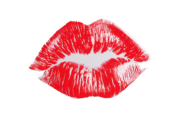 Red lipstick kiss mark on black background