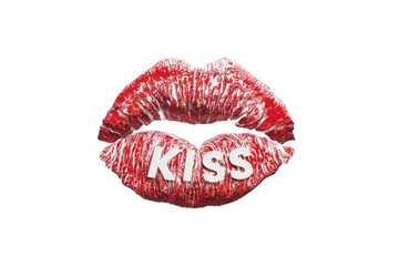 A stylized graphic of red lips, forming a kiss