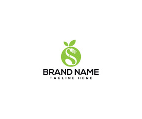 Logo Design: A sleek, modern logo in the form of a fruit, featuring the letter 'S' intertwined with elements of nature, such as leaves. The design embodies freshness and vitality.