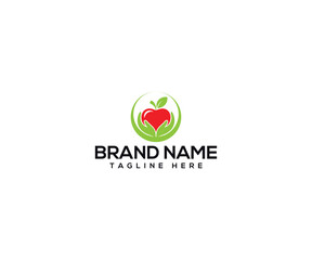 Healthy Apple Symbol: A vibrant logo featuring a red apple embraced by caring hands, symbolizing health, wellness, and nourishment in a clean, modern design.