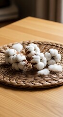 Cotton Bolls on Woven Tray - A Rustic Still Life.