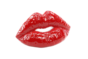 Close-up view of glossy red lips