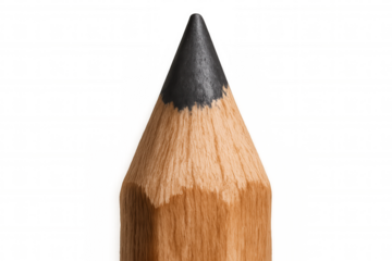 Pencil sharp point with wood texture and black graphite, representing education, creativity, and drawing tools