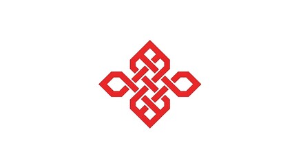 Elegant Red Endless Knot Symbol on White Background.