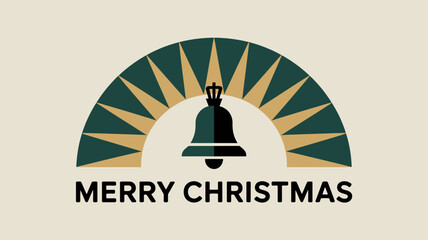 Fototapeta premium Stylized merry christmas greeting with a graphic of a bell and a fan shaped design in festive colors