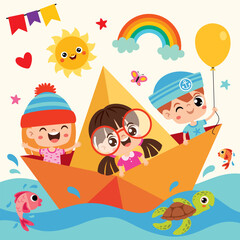 Kids Sailing On Origami Boat
