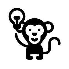 Monkey holding light bulb showing idea and innovation