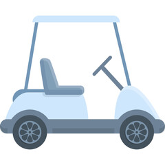Light Blue Golf Cart Vehicle for Transportation with Gray Wheels and Seats on a Transparent Background Simple Vector Illustration