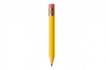 Yellow wooden pencil with pink eraser on top, ready for writing, drawing, or schoolwork, transparent background