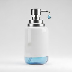 Elegant Soap Dispenser with Blue Liquid and Silver Pump.