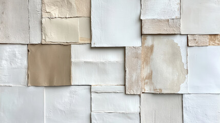 Fototapeta premium Layered torn paper collage in neutral tones creates soothing and artistic texture