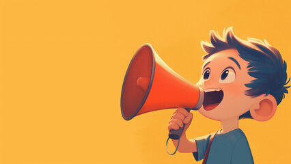 Girl speaking through a megaphone, Copy Space