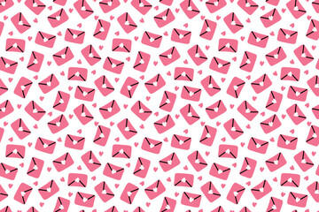 Fototapeta premium Cute seamless pattern envelope with heart shaped letter. Romantic concept for Valentines Day. All Lovers Day. For textiles, packaging, wallpapers, backgrounds or websites. Flat vector design.