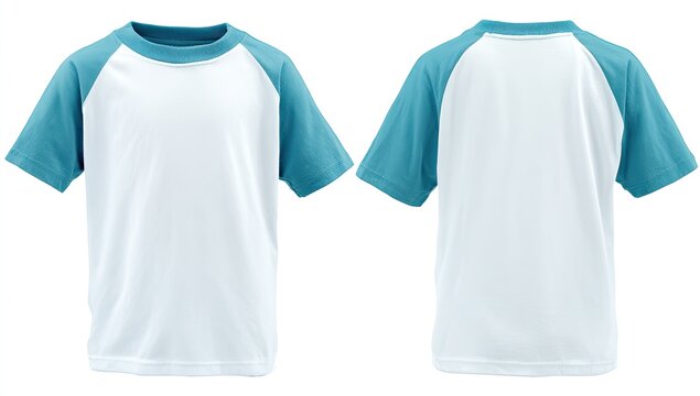 White raglan t-shirt with teal sleeves, shown front and back on white background (1)