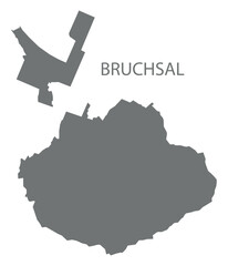 Bruchsal city map with boroughs grey illustration silhouette shape