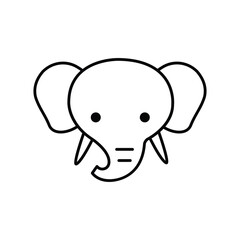 A cartoonstyle elephant head with big ears small tusks a round face and two eyes