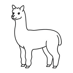 A line art drawing of a white alpaca standing sideways
