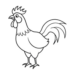 A line drawing of a rooster standing in profile